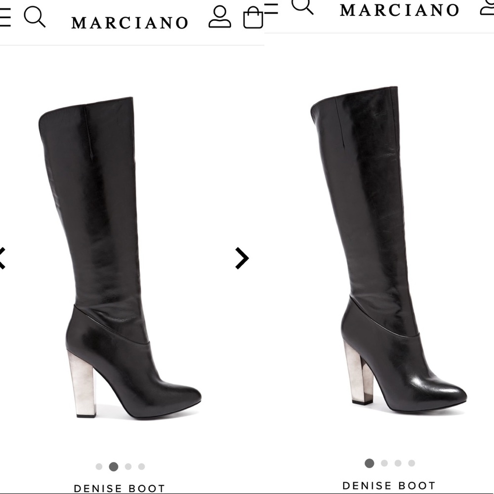 Leather knee high Marciano boots with chrome heel